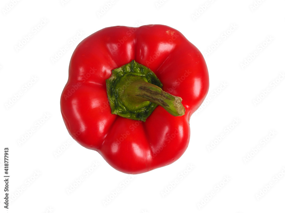 red sweet pepper on a white background top view