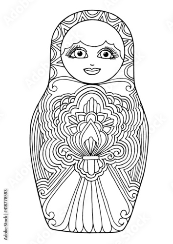 black and white isolated russian matrioshka  doll