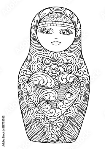 black and white isolated russian matrioshka  doll
