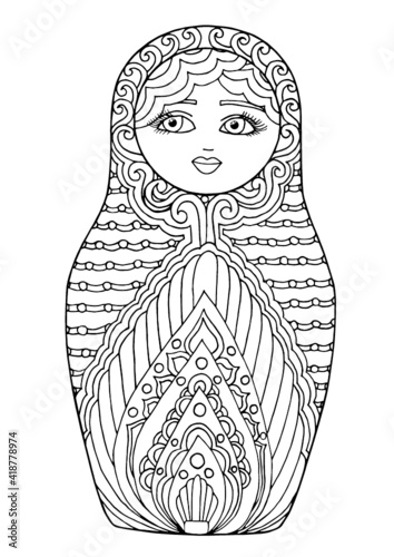 black and white isolated russian matrioshka  doll