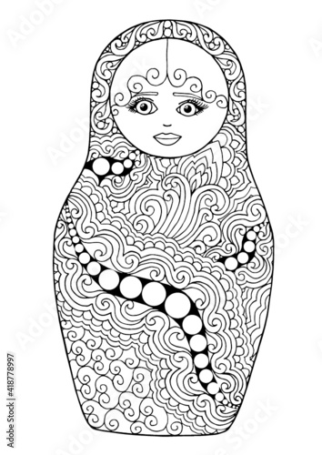 black and white isolated russian matrioshka  doll