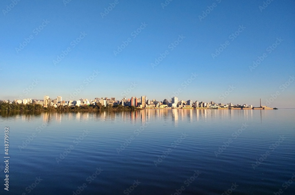 Partial view of Porto Alegre city from the Guaíba lake, Rio Grande do Sul, south of Brazil.