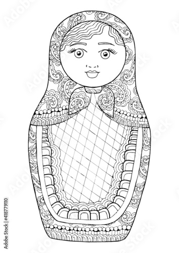 black and white isolated russian matrioshka  doll
