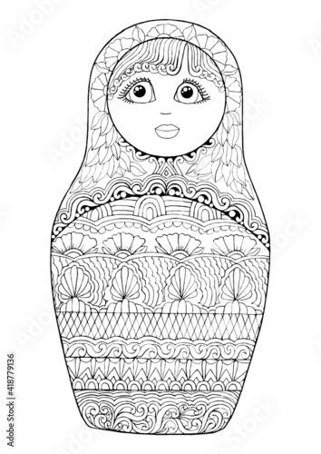 black and white isolated russian matrioshka  doll