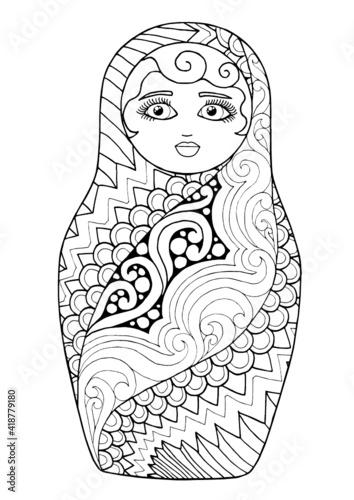 black and white isolated russian matrioshka  doll
