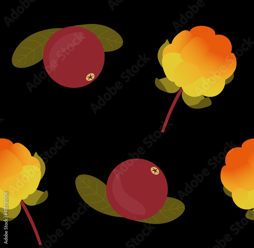 Seamless pattern with cloudberry and cranberry. Perfect for background, printing, fabric, wrappaper or wallpaper.