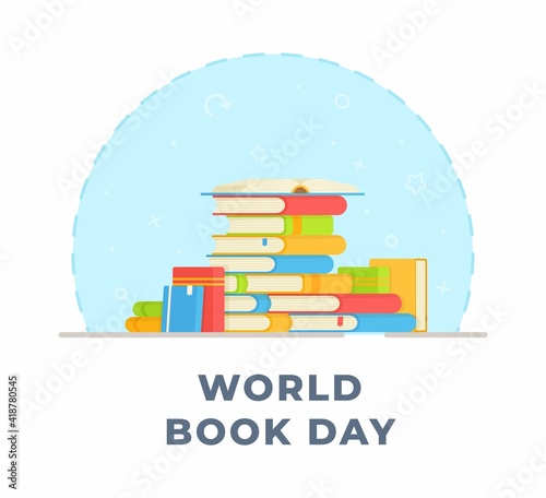 World Book Day. Vector illustration of reading books. Doing your homework. Preparing for tests.
