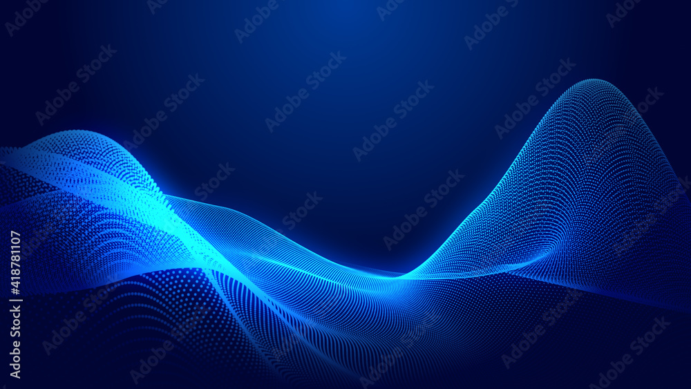 Dot blue wave light screen gradient texture background. Abstract  technology big data digital background. 3d rendering.