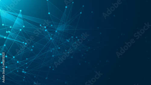 Abstract blue green polygon tech network with connect technology background. Abstract dots and lines texture background. 3d rendering.