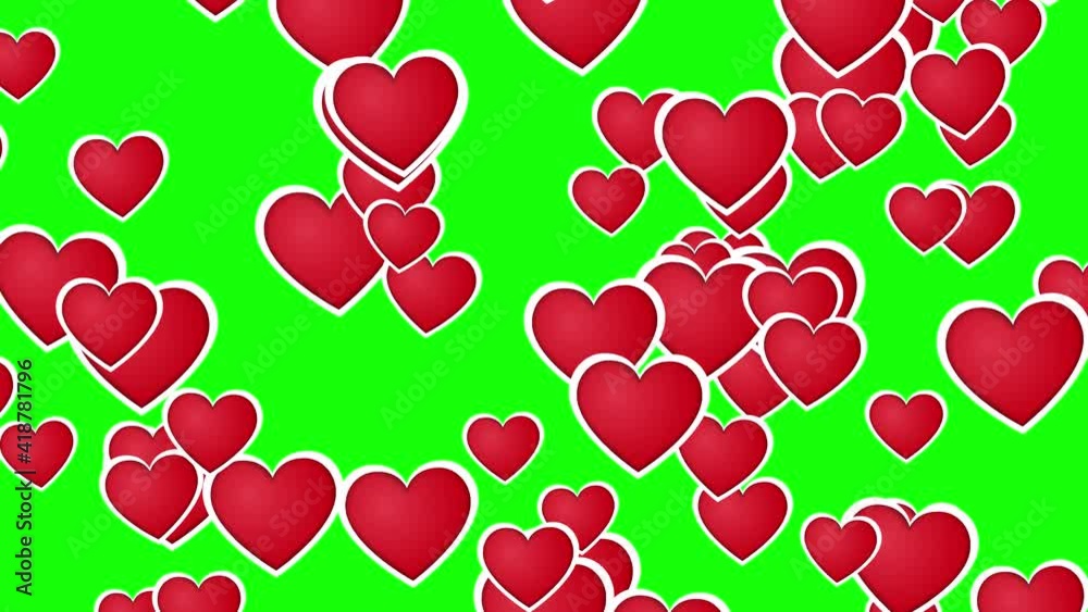 Flying hearts animation on green screen. 4K hearts 2D animation Flying hearts animation on green screen. 4K hearts 2D animation