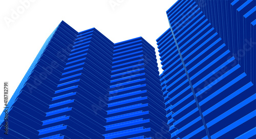modern architecture house with balconies 3d rendering	
