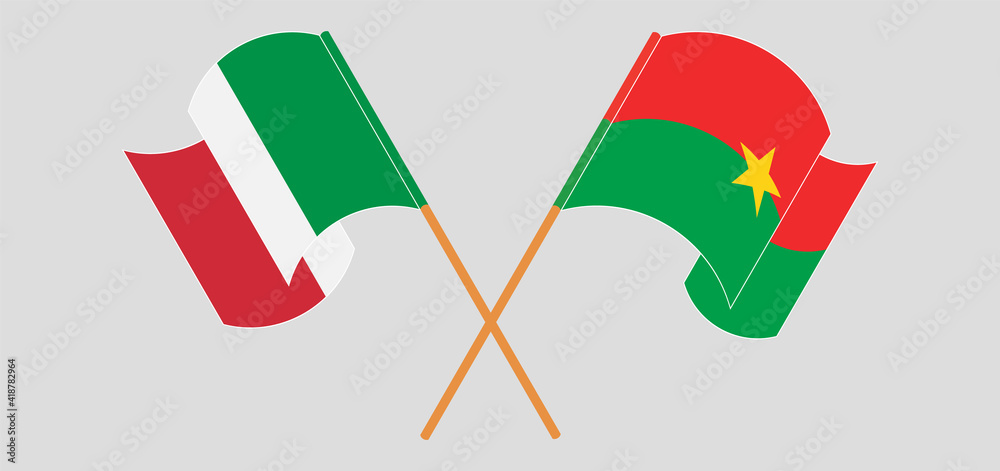 Crossed flags of Italy and Burkina Faso. Official colors. Correct proportion Crossed flags of Italy and Burkina Faso. Official colors. Correct proportion