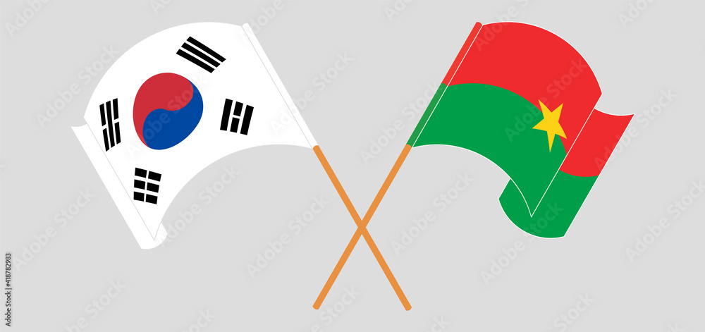 Crossed flags of South Korea and Burkina Faso. Official colors. Correct proportion Crossed flags of South Korea and Burkina Faso. Official colors. Correct proportion