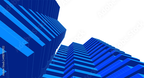 modern architecture house with balconies 3d rendering	
