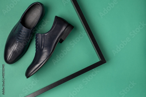 Male shoes. Men's fashion leather shoes flat lay