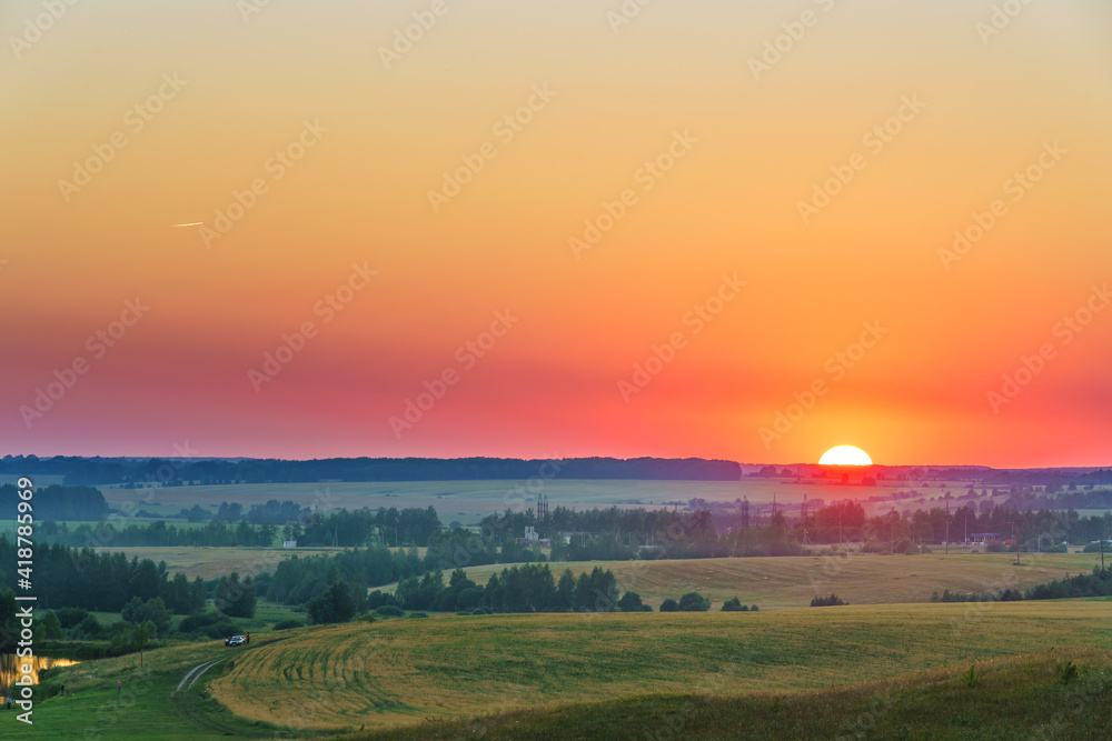 Vibrant sunset in russian countryside