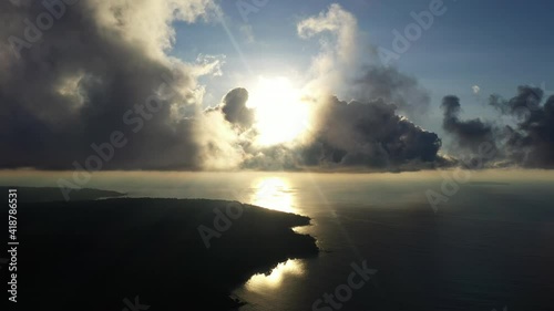 Sunset over the clouds Costa Rica drake bay aerial shot pacific ocean