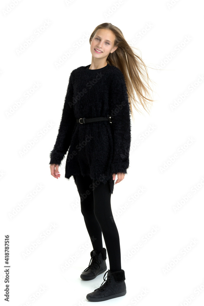 Happy teenage girl in fashionable black outfit Happy teenage girl in fashionable black outfit