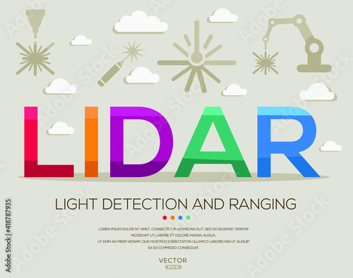 LiDAR mean (light detection and ranging) Laser acronyms ,letters and icons ,Vector illustration.
 photo