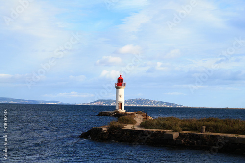 Onglous lighthouse in Marseillan, a seaside resort in the Herault department in southern France 