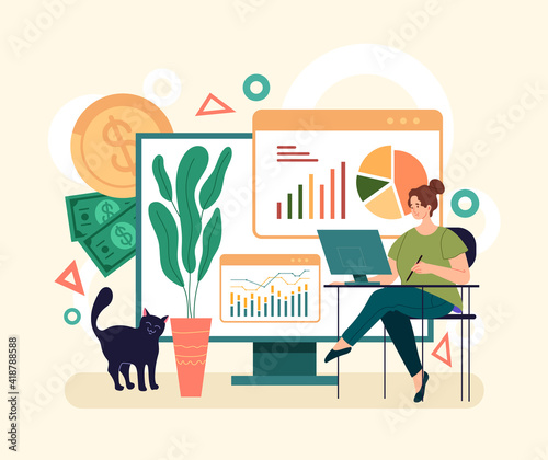 Online web internet finance analytics concept. Vector simple modern style graphic design illusration