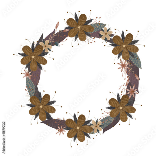 A wearth of flowers in brown shades in a calm range 