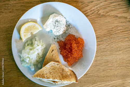 Photography caviar, rom, unions, plate, toast, lemon,sverige, nacka, sweden, stockholm
