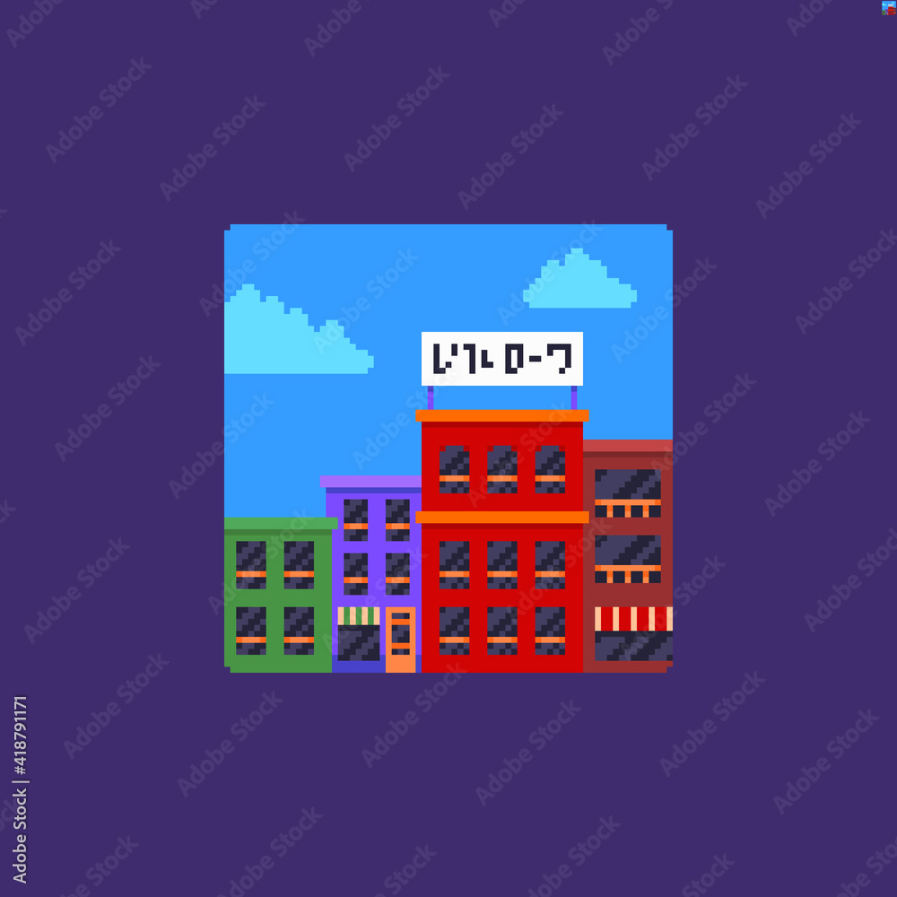 Naklejka premium Pixel art city