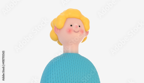 3D Bright people portrait - 3D render design concept illustration of a plastuc doll of a young man, face and shoulders avatar. User picture volumetric icon