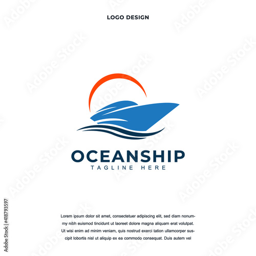 Creative ocean Cruise ship icon logo design vector illustration. nautical sailing boat logo design color editable