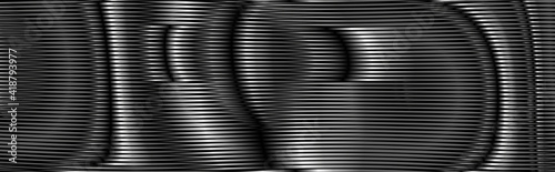 Deep black futuristic abstract vector texture with linear shapes and moire effect. Dark monochrome background saver for interior decor, wall panel, mobile apps, business card, image of blog. 