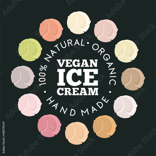 Vegan ice cream logo. Flat vector illustration.