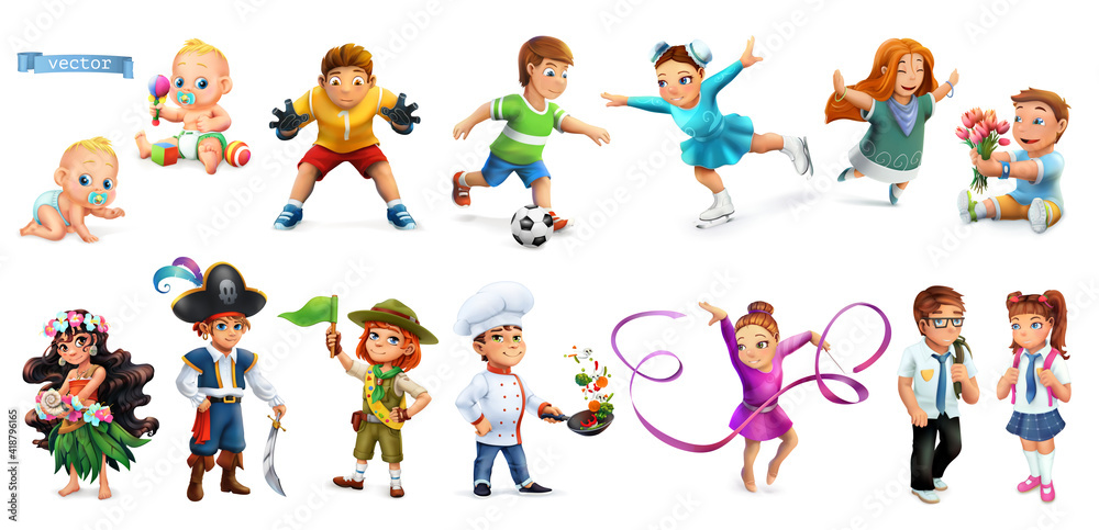 Children. Funny cartoon characters 3d vector icons set Children. Funny cartoon characters 3d vector icons set