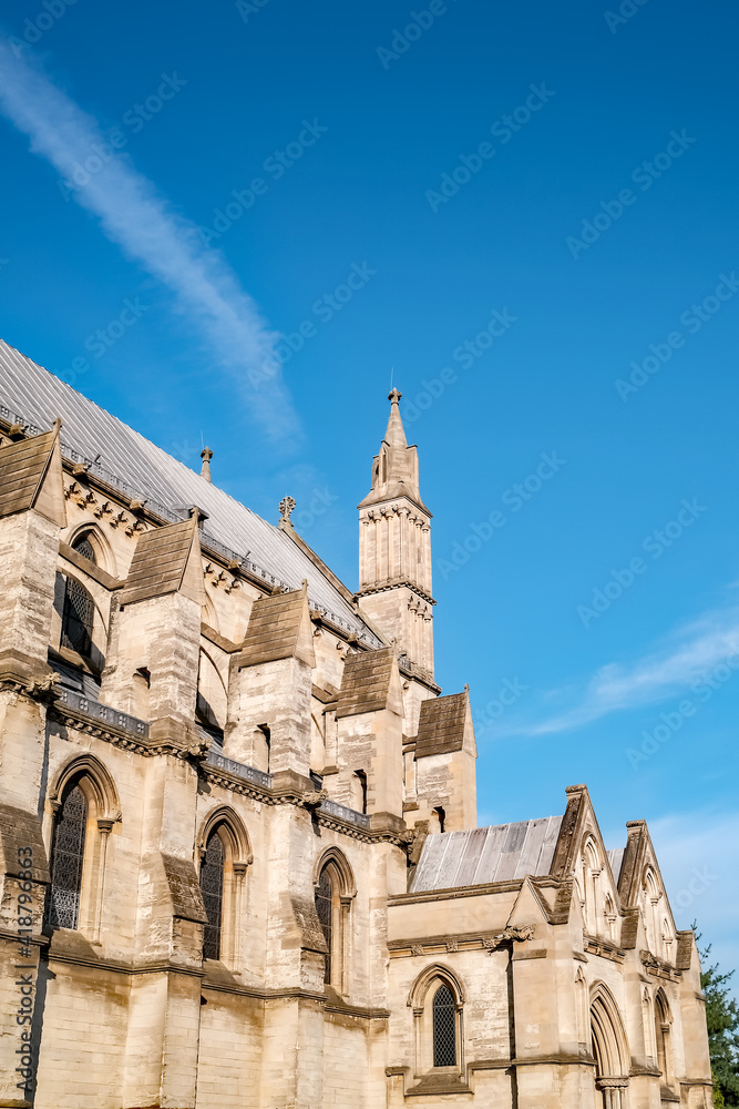 A side view of the Roman Catholic cathedral in the city of Norwich in Norfolk