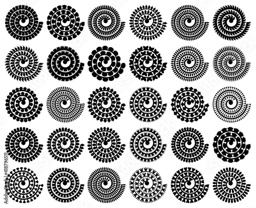 Rolled paper flower. Vector set. 3d paper cut template. Isolated on white background. For wedding design, birthday card, Mother's  Day, Easter. Flowers black silhouettes for plotter cutting.