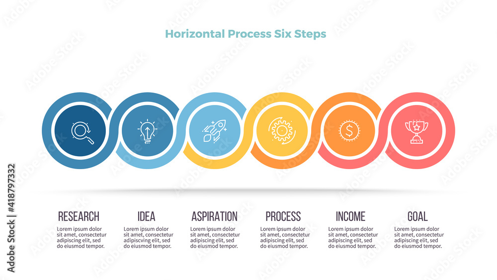 Fototapeta premium Business process. Timeline infographics with 6 steps, options, sections. Vector template.