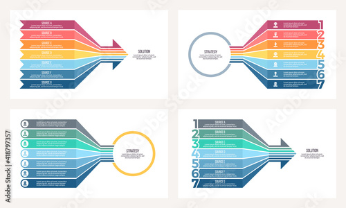 Business infographic. Arrow Chart with 7 number options, sections. Vector template.