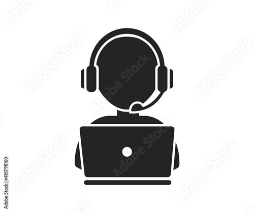 Support service with headphones. Hotline customer service. Call center operator. Vector Illustration.