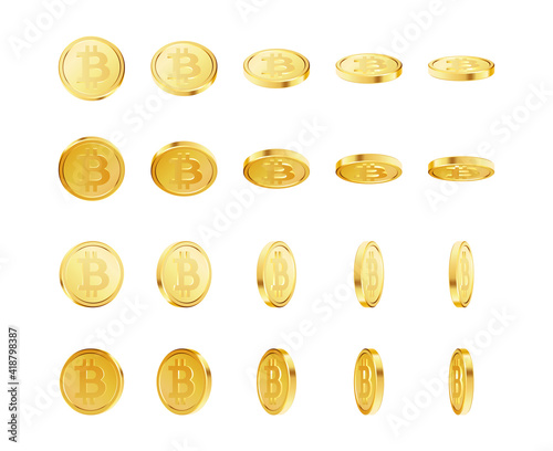 Golden cryptocurrency crypto cash, money set. Bitcoin coins