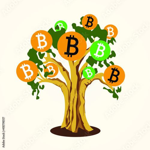 vector illustration of bitcoins on the tree