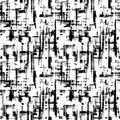 Black and white contemporary art seamless pattern background. Abstract grunge geometric shapes texture