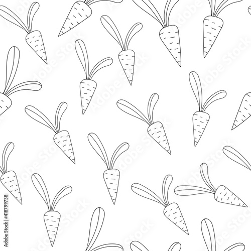 Hand drawn outline seamless pattern with carrot. Black and white food background. Vector illustration.