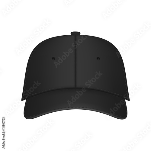 Black baseball cap. Realistic front view white baseball cap isolated on white background vector illustration. Design template, vector eps10 illustration.
