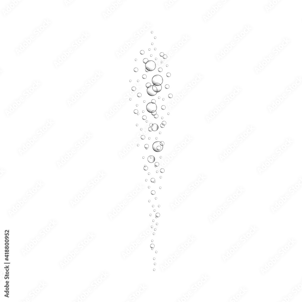 Streaming oxygen bubbles. Carbon dioxide effect in fizzy drinks like