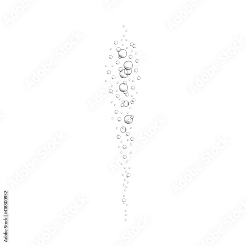 Streaming oxygen bubbles. Carbon dioxide effect in fizzy drinks like sparkling water, soda, lemonade, champagne, beer and other carbonated beverages. Vector realistic illustration.