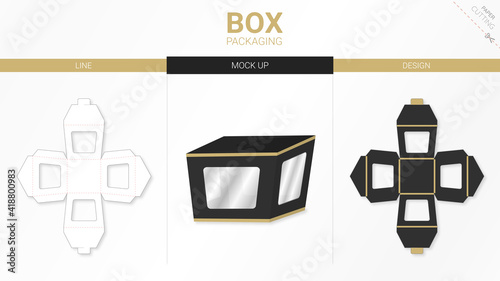 Box packaging and mockup die cut template