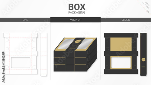 Box packaging and mockup die cut template