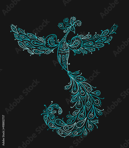 Magic Fairy Bird. Phoenix Bird. Mythical character. Ornamental Silhouette for your design