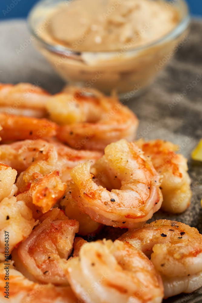 Red prawns prepared at wok Red prawns prepared at wok
