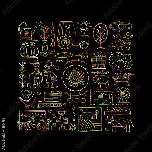 Organic Farm Background For your Design. Harvest Festival. Agriculture collec...